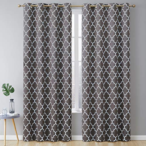 Book Cover HLC.ME Lattice Print Thermal Insulated Blackout Moroccan Heat Blocking Room Darkening Energy Efficient Savings Window Curtain Grommet Panels for Dining Room - Set of 2-52 W x 84 L - Teal Blue
