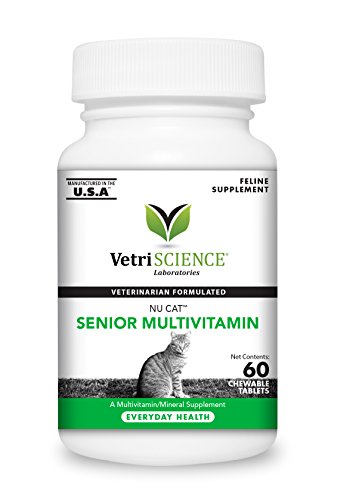 VETRISCIENCE NuCat Senior Multivitamin for Cats, 60 Chewable Tablets - Vet Formulated Complete Vitamin for Older Cats
