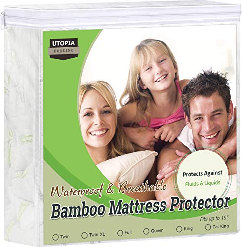 Book Cover Utopia Bedding Premium Bamboo Mattress Protector Full 340 GSM, Fits 15 Inches Deep, Easy Care