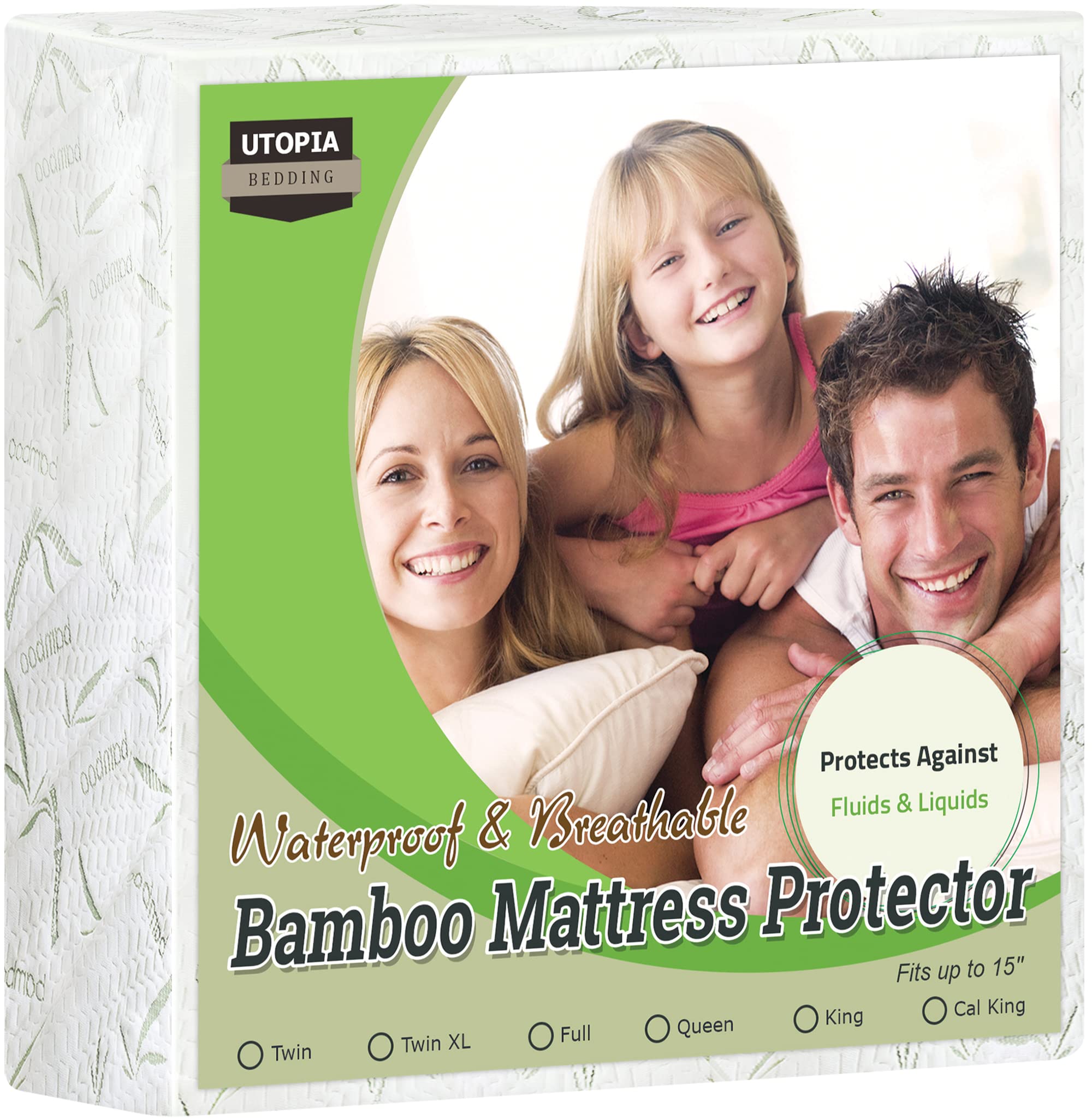 Book Cover Utopia Bedding Premium Bamboo Waterproof Mattress Protector Twin 340 GSM, Fits 15 Inches Deep, Mattress Cover, Breathable, Fitted Style with Stretchable Pockets 1 Twin