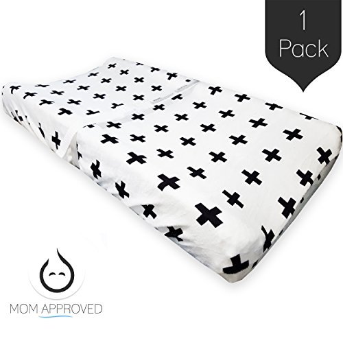 Book Cover Kaydee Baby High Quality, Velvety Soft, Diaper Changing Pad Cover - (Swiss Cross Black and White) - Perfect For Boys and For Girls Nursery - Great Baby Shower Gift
