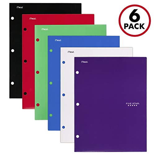 Book Cover Five Star 4 Pocket Folders, 2 Pocket Folders plus 2 additional Pockets, Assorted Colors, 6 Pack (38058)