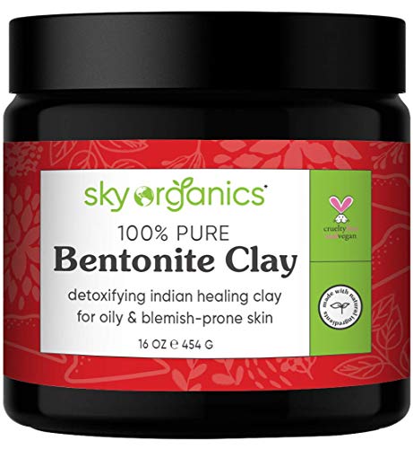 Book Cover Bentonite Clay by Sky Organics (16 oz) 100% Pure Bentonite Clay Indian Healing Clay Face Mask for Oily Blemish-Prone Skin Pore Purifying Face Mask Detoxifying Face Mask for Blemishes
