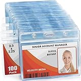 MIFFLIN Horizontal ID Name Badge Holder (Clear, 90x60 mm, 100 Pack), Waterproof and Resealable Plastic Card Holders