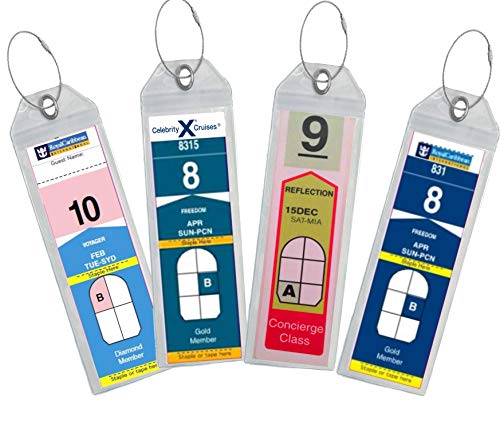 Book Cover Vaccine Card Cruise Luggage Tag id badge travel accessories Holder Zip Seal & Steel for Royal Caribbean & Celebrity Cruise (Clear - 4 Pack)