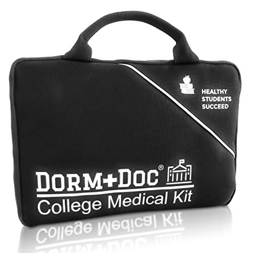 Book Cover DormDoc 125 Piece Emergency First Aid Kit for College Students - Dorm Room Medical Kit with OTC Medicines and Bandages - Health Kit in Compact Zipper Case for School, Sports, Vehicle and Travel