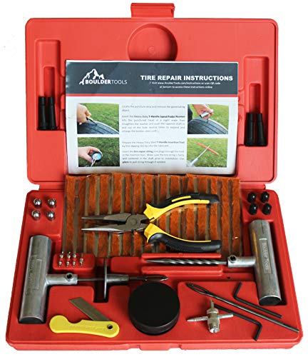 Book Cover Boulder Tools - Heavy Duty Tire Repair Kit for Car, Truck, RV, Jeep, ATV, Motorcycle, Tractor, Trailer. Flat Tire Puncture Repair Kit