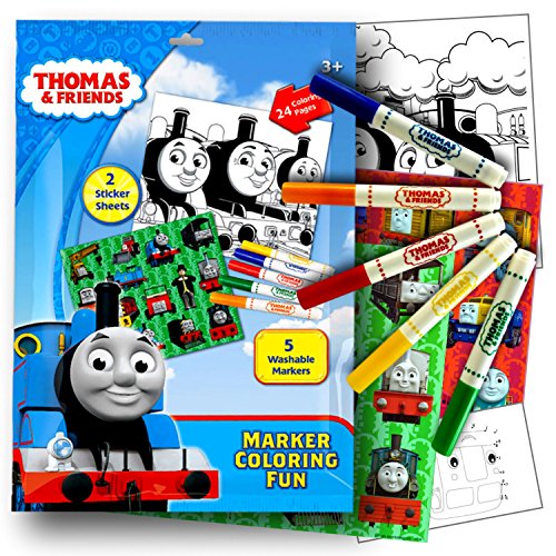 Thomas the Train Coloring Activity Set With Stickers, Washable Markers , and Coloring Pages ~ Plus 1 Bonus Sheet of Thomas and Friends Stickers.