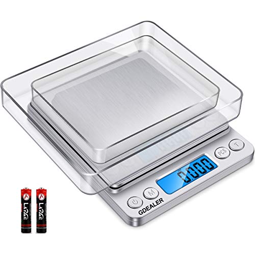 Book Cover GDEALER Food Scale, 0.001oz/0.01g Precise Digital Kitchen Scale Gram Scales Weight Food Coffee Scale Digital Scales for Cooking Baking Stainless Steel Back-lit LCD Display Pocket Small Scale, Silver