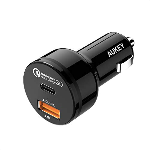 AUKEY USB-C Car Charger with 5V/3A USB C & Quick Charge 3.0 Ports for Google Pixel/XL, Samsung Note8 / S8, LG V20 and More | Qualcomm Certified