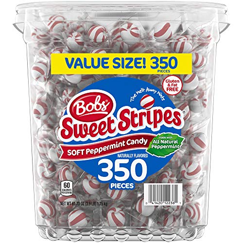 Bob's Sweet Stripes Soft Peppermint Candy, Summer Candy, 350 Individually-Wrapped Pieces ,3.9 Pound Tub