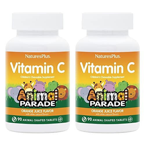 Book Cover NaturesPlus Animal Parade Vitamin C Children's Chewable - Natural Orange Juice Flavor - 90 Animal-Shaped Tablets, Pack of 2 - Vegan, Vegetarian, Gluten Free - 90 Total Servings