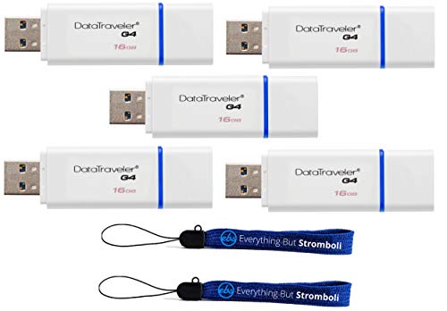 Kingston (TM) Digital 16GB (Five Pack) 16 GB Data Traveler 3.0 USB High Speed Flash Drive, Blue (DTIG4/16GBET) WIth (2) Everything But Stromboli (TM) Lanyards