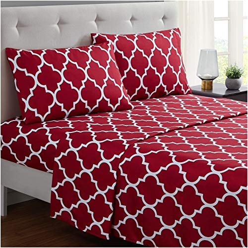 Book Cover Mellanni Bed Sheet Set - Brushed Microfiber 1800 Bedding - Wrinkle, Fade, Stain Resistant - 3 Piece (Twin, Quatrefoil Burgundy Red)