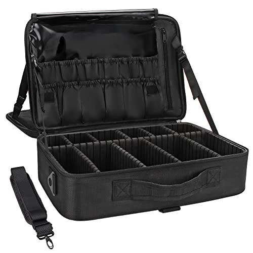MONSTINA Large Capacity Makeup Case 3 Layers Cosmetic Organizer Brush Bag 16.5''Makeup Train Case Makeup Artist Box for Hair Curler Hair Straightener Brush Set and Cosmetics