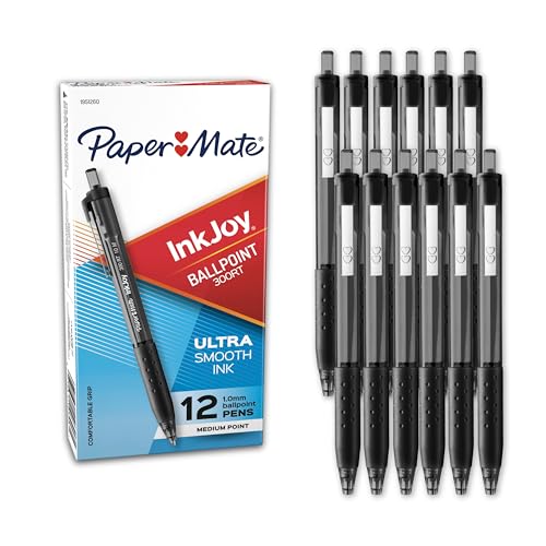 Paper Mate InkJoy 300RT Retractable Ballpoint Pens, Medium Point, Black, Box of 12 (1951260)
