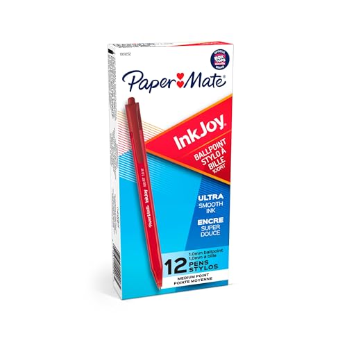 Paper Mate InkJoy 100RT Retractable Ballpoint Pens, Medium Point, Red, Box of 12 (1951252)