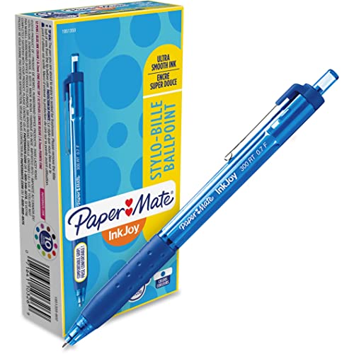 Paper Mate InkJoy 300RT Retractable Ballpoint Pens, Fine Point, Blue, Box of 12 (1951359)