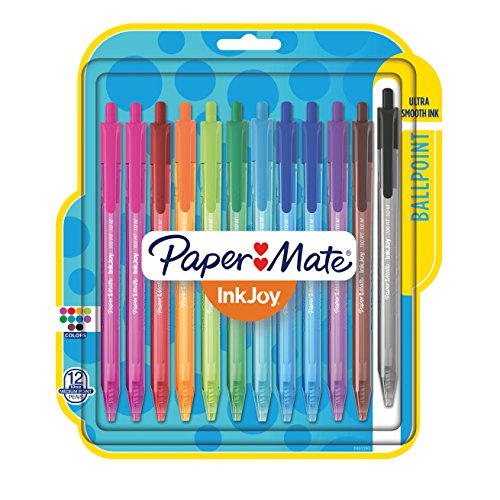 Paper Mate InkJoy 100RT Retractable Ballpoint Pens, Medium Point, Assorted, 12 Pack (1951393)