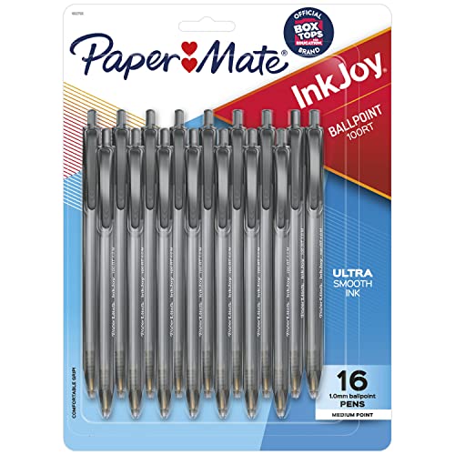 Paper Mate InkJoy 100RT Retractable Ballpoint Pens, Medium Point, Black, 16 Pack (1952705)
