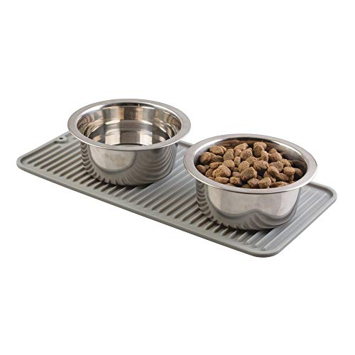 Book Cover mDesign Premium Quality Pet Food and Water Bowl Feeding Mat for Dogs and Puppies - Waterproof Non-Slip Durable Silicone Placemat - Food Safe, Non-Toxic - Small - Gray