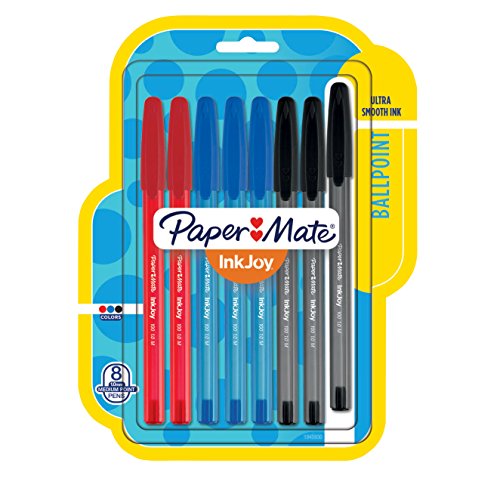 Book Cover Paper Mate InkJoy 100ST Ballpoint Pens, Medium Point, Black/Red/Blue Ink, 8 Pack (1945930)