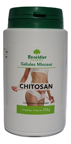 CHITOSAN 120 gélules minceur - Capteur de graisses extra fort femme et homme - Gélules perte de poids - Contrôle du poids,favorise un ventre plat,Exceldiet la marque Verte.