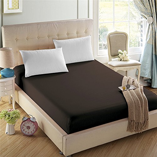 Book Cover 4U'LIFE Single Fitted Sheet, Prime 1800 Series, Ultra Soft & Comfortable, Double Brushed Microfiber (Dark Brown, Queen)