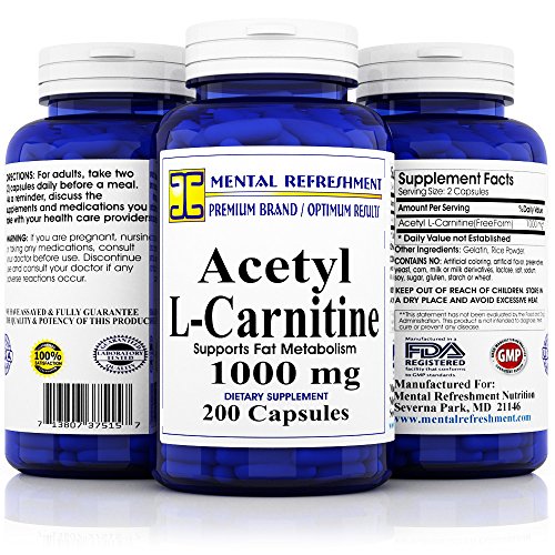 Pure Acetyl L-Carnitine: Maximum Strength 1000 mg 200 Capsules