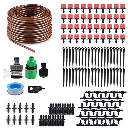 KORAM 100ft 1/4" Blank Distribution Tubing Irrigation Gardener's Greenhouse Plant Cooling Suite Watering Drip Repair and Expansion Kit Accessories Include Universal Spigot Connector IR-2F