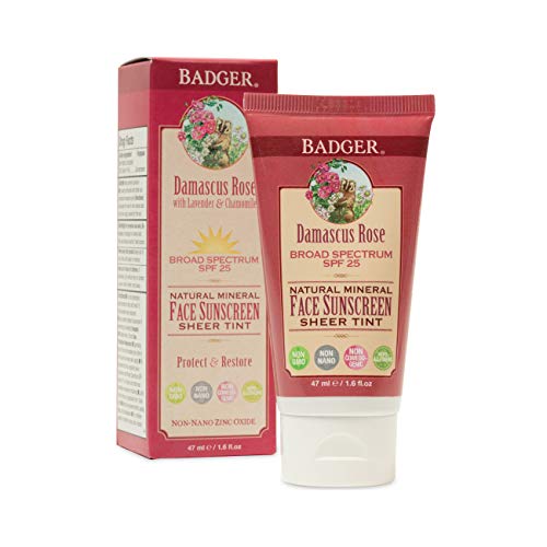 Badger - SPF 25 Zinc Face Sunscreen Lotion - Damascus Rose - Broad Spectrum Everyday Face Sunscreen, Natural Mineral Face Sunscreen with Organic Ingredients 1.6 fl oz