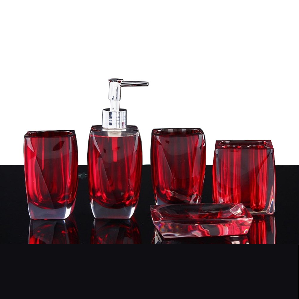 Book Cover LUANT 5 Piece Bathroom Accessory Set Resin Soap Dish, Soap Dispenser, Toothbrush Holder & Tumbler