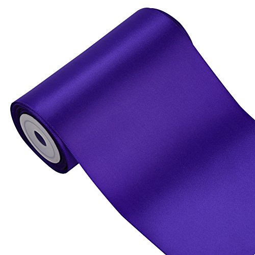 LaRibbons 4 inch Wide Solid Color Double Face Satin Ribbon Great for Chair Sash- 5 Yard/Spool (Purple)