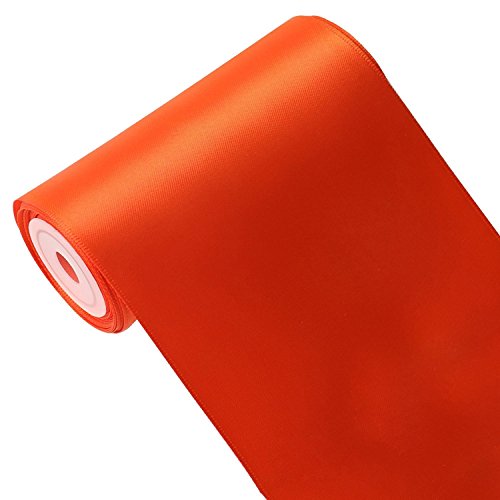 LaRibbons 4 inch Wide Solid Color Double Face Satin Ribbon Great for Chair Sash- 5 Yard/Spool (Orange)