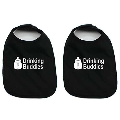 Milk Drinking Buddies Twin Set Unisex Newborn Baby Soft 100% Cotton Bibs in Black