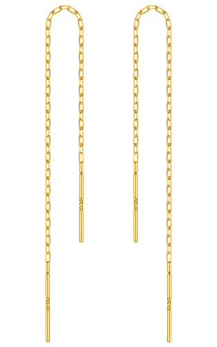 Gintan Sterling Silver Threader Earrings, Gold Chain Earrings Hypoallergenic Threader Dangly Earrings Ear Threader Earrings for Women, 3 Inch & 4 Inch (Gold/4 inches)