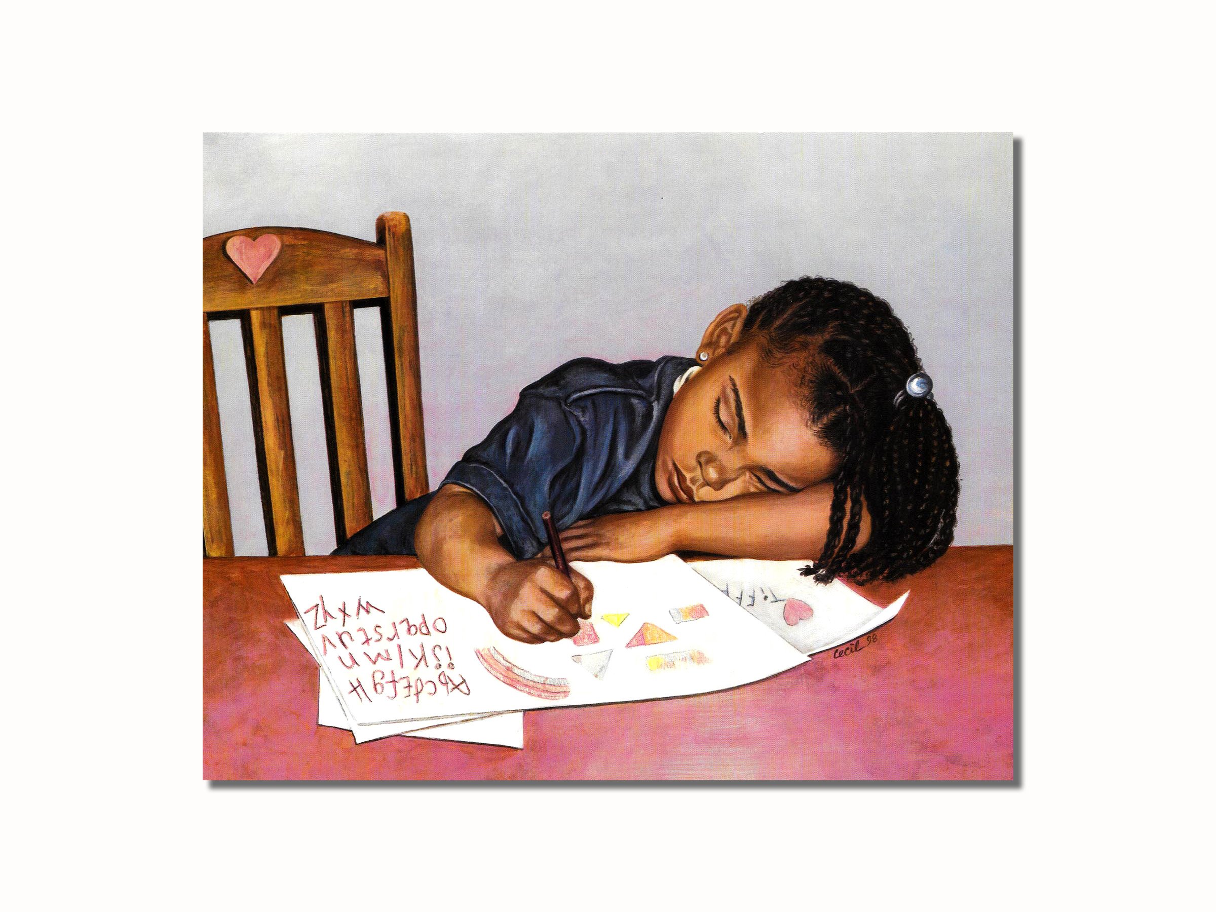 Book Cover African American Black Girl at Table Doing Homework Wall Picture 8x10 Art Print