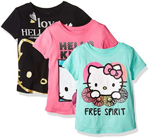 Hello Kitty Girls' Little Girls' 3 Pack T-Shirt Shirt, Multi Color Love, 6X