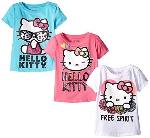 Book Cover Hello Kitty Girls' Big Girls' 3 Pack T-Shirt Shirt, Multi Color Free Spirit, 8