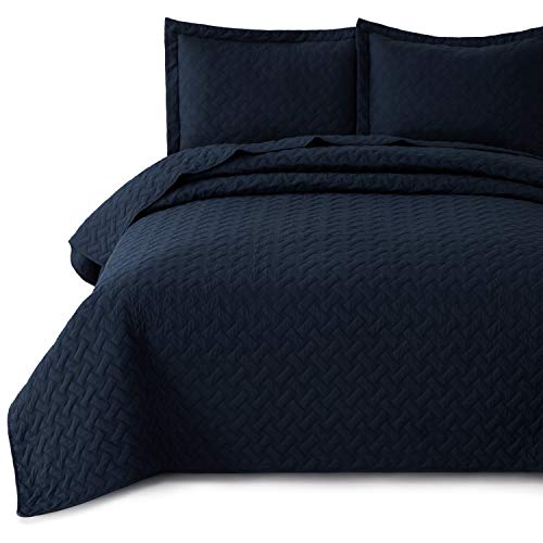Book Cover Bedsure Quilt Set Navy Full/Queen Size (90x96 inches) - Basket Weave Pattern Bedspread - Soft Microfiber Lightweight Coverlet for All Season - 3 Pieces (Includes 1 Quilt, 2 Shams)
