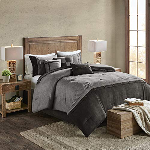 Book Cover Madison Park Boone Comforter Set-Rustic Cabin Lodge Faux Suede Design All Season Down Alternative Cozy Bedding with Matching Bedskirt, Shams, Decorative Pillow, Cal King(104