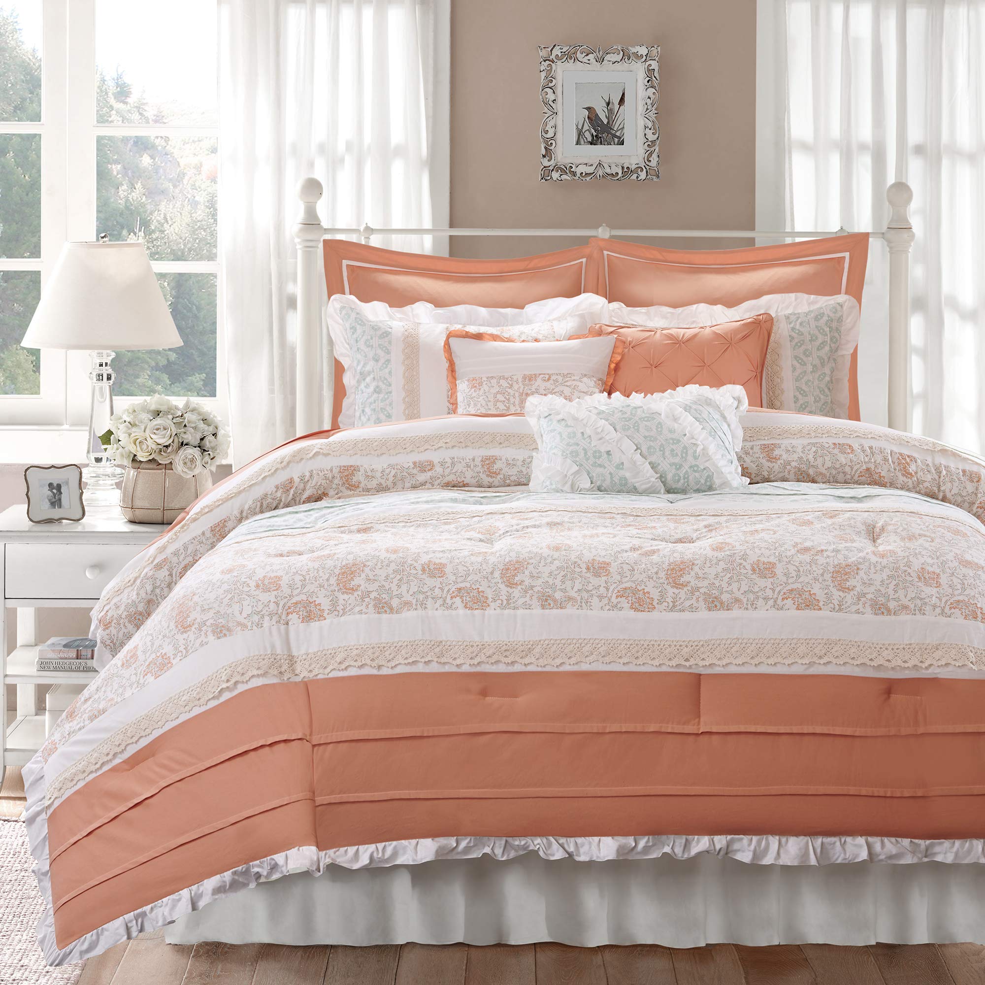 Book Cover Madison Park Dawn 9 Piece Comforter Set, Coral, King