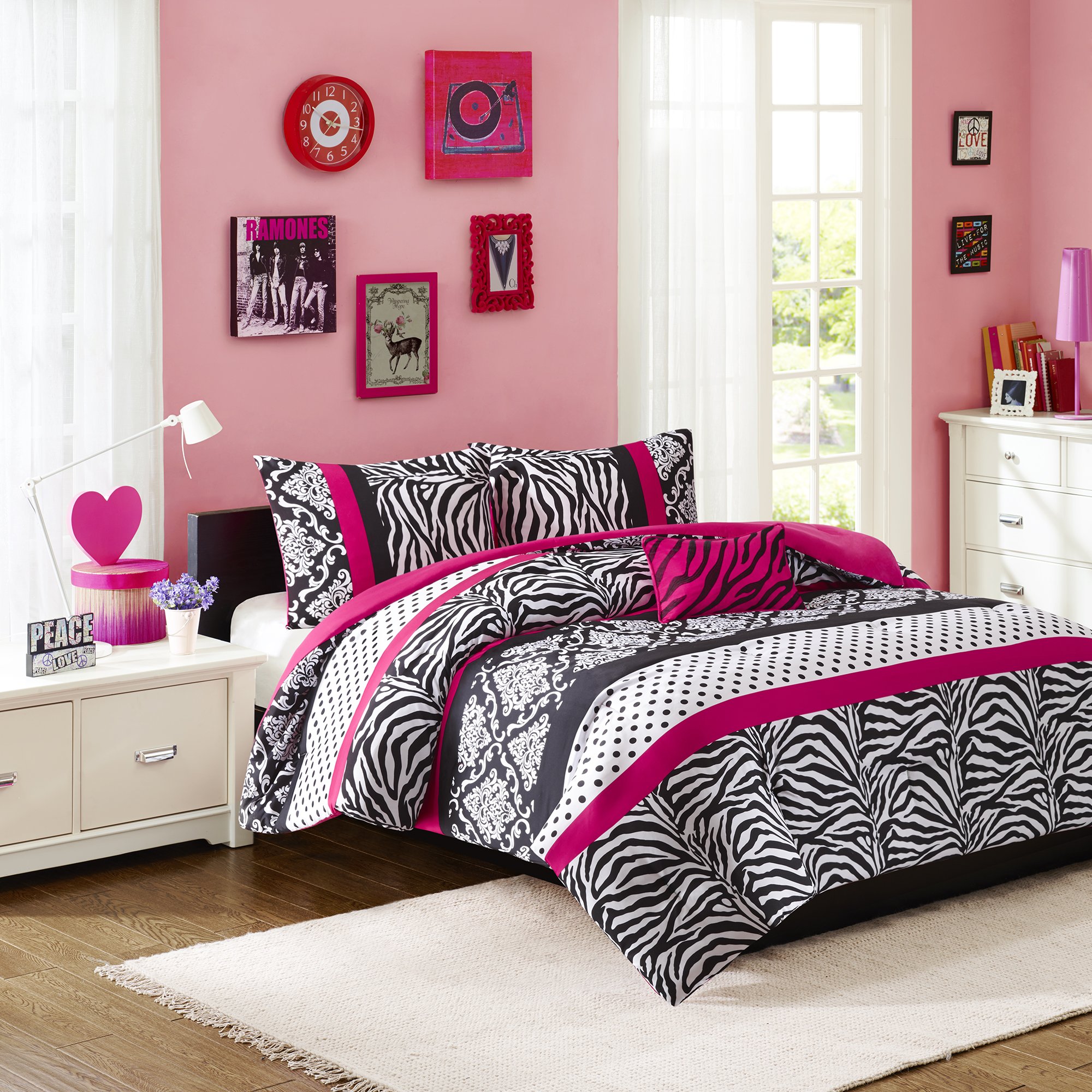 Book Cover Mi Zone Reagan Comforter Set King/Cal King Size - Pink , Zebra Polka Dot â€“ 4 Piece Bed Sets â€“ Ultra Soft Microfiber Teen Bedding For Girls Bedroom
