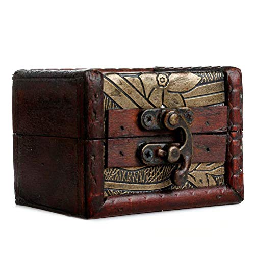 Chunlin 1pc Vintage Small Wooden Lock Jewelry Holder Storage Necklace Bracelet Gift Box Case (style 1)