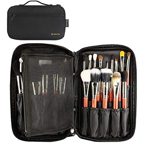 Makeup Brush Bag, Makeup Brush Organizer Cosmetic Bags Makeup Artist Case with Belt Strap Holder Multi functional Cosmetic Bag Makeup Handbag for Travel & Home Gift (Black)