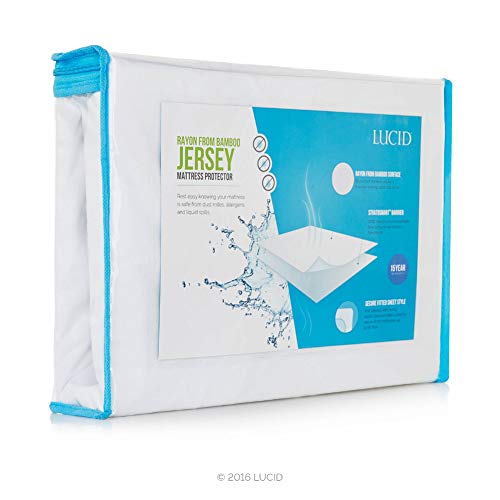 Book Cover LUCID Premium Rayon from Bamboo Jersey Mattress Protector - Ultra Soft - Waterproof - Dust Mite Proof - Hypoallergenic - Queen