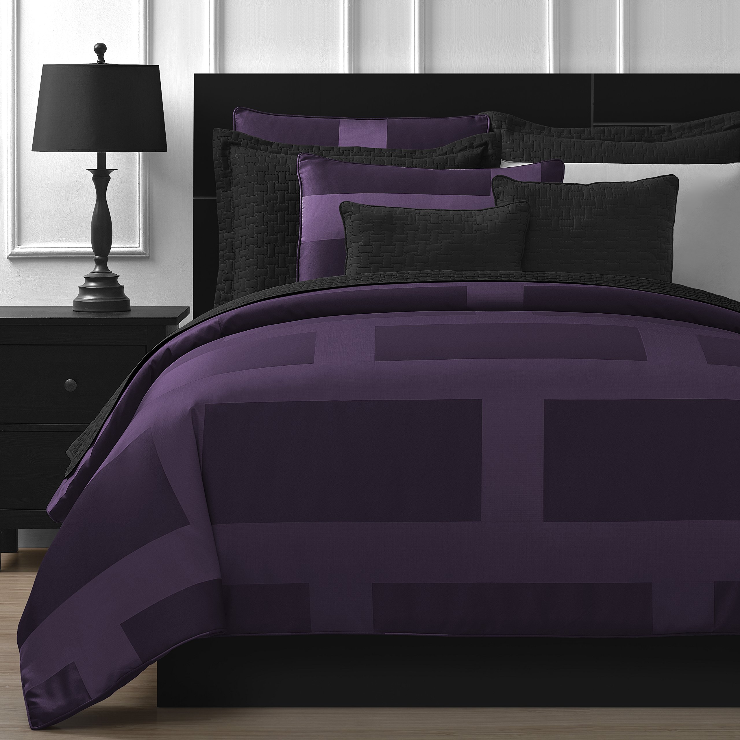 Book Cover Comfy Bedding | 5-Piece Comforter Set | Microfiber Bedding | King | Frame – Plum | 1 Comforter, 2 Pillow Cases, 1 Square Decorative Pillow & 1 Rectangle Decorative Pillow | Microfiber | Modern King 5-piece Plum