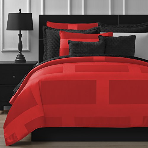 Book Cover Comfy Bedding Frame Jacquard Microfiber Queen 5-piece Comforter Set, Red