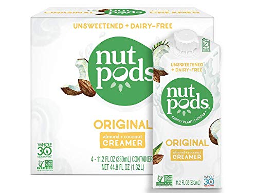 nutpods Original, Unsweetened Dairy-Free Creamer, Whole30, Paleo, Keto, Non-GMO and Vegan, for Coffee, Tea and Cooking, Made from Almond and Coconut, 11.2 Fl Oz (Pack of 4)