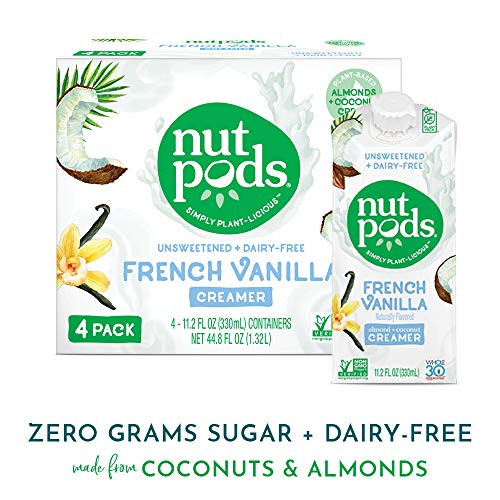 nutpods French Vanilla, Unsweetened Dairy-Free Liquid Coffee Creamer Made From Almonds and Coconuts (4-pack)